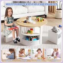 Lifezeal 5 Piece Kids Play Table And Chairs Set Round Nesting Table Toddler Furniture Gray/Natural - Natural - View 4