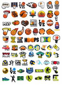 GrinLab 30pcs Assorted Ball Game Designed Shoe Charms, PVC Bubble Slippers & Sandals Decor, Wooden Clogs Ornaments, DIY Shoe Accessories, Birthday Gift, Party Favors (Random Style & Pattern)