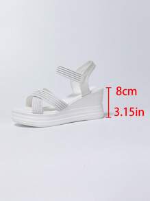 女士交叉松紧带休闲时尚厚底凉鞋，厚底加长腿，适合户外散步、约会、度假搭配裙子和裤子，穿着方便，轻便舒适 - 白色 - 查看 8