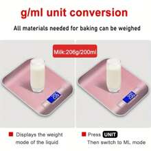 1个5公斤/10公斤电子厨房秤，带去皮功能，不锈钢液晶显示屏，最大称重11磅，6种测量模式，精度0.05盎司/1克，适用于烘焙、烹饪、减肥和备餐，易于清洁 - 彩色 - 查看 7