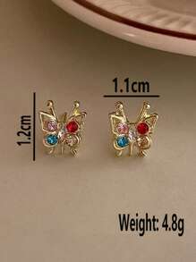 1 par de pendientes de botón mini con diseño de insecto adorable, pendientes de circonita cúbica colorida de nueva para el verano
