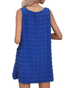 Womens Casual Sun Summer Dresses Swiss Polka Dot Beach Cover Up V Neck Tank Dress With Pockets - 藍色 - 查看 4