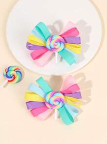 2pcs Multicolor Bows Hair Clips For Girls,Fabric Candy Decor Alligator Clips Hair Bow Clips For Kids,Fashion Hair Accessories For Toddlers Party Gifts