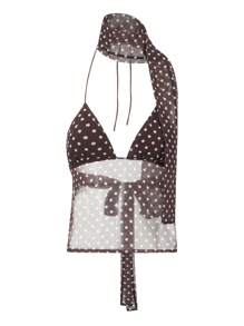 Women's Halter Neck Tops Sleeveless Tie Backless Dots Print Slim Fit Cami Tops Summer Shirts - Cà phê nâu - Xem 9