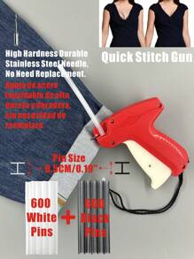 1 Set Handheld Quick Clothing Fixer Fine Tagging Gun For Clothes With 1600 White Fasteners And 1600 Black Pins,No Need To Replace Needle,Mini Stitch Gun Sewing Heming Quilting Tag Gun