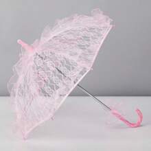 1pc Mini Lace Umbrella, Wedding Flower Girl Photo Prop, Solid Color Lace Woven Dance Umbrella, Decorative Palace Parasol Summer Cooling,Beach,Travel