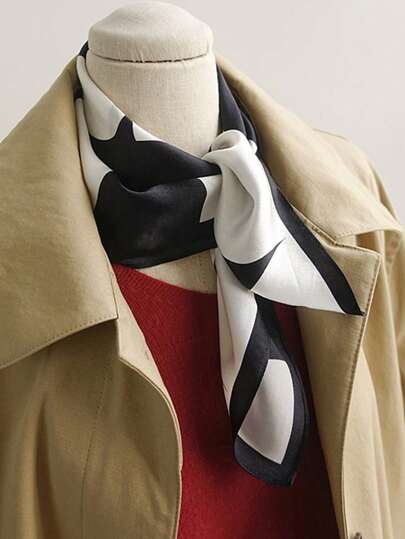 1 件 70 厘米黑白几何印花小方巾，新设计头巾，百搭时尚专业围巾、头带，适合女性的礼物，适合节日