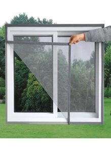 1 pedaço de cortina de rede de ventilação cinza mosquiteira, sem perfuração, com gancho e alça, fácil instalação, quarto, à prova de insetos, banheiro, ventilação, ventilação e criptografia de poeira, manual de ventilação, decoração para casa, simples e conveniente