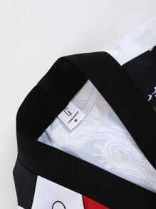 Men's Autumn Anime-Style Red Moon Dragon Print Japanese Kimono - White - View 3