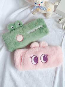 1pc Simple Cartoon Alligator Rabbit Eyes Plush Pen Bag Student Cute Large Capacity Stationery Bag Pencil Stationery Bag , Back To School Gifts