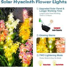 复活节礼物新款太阳能风信子LED庭院灯，太阳能灯LED草坪灯，风信子花灯设计，风信子花灯笼，庭院装饰花园，户外防水地插景观灯，亮黄色，粉色，白色花朵装饰 - 彩色 - 查看 4