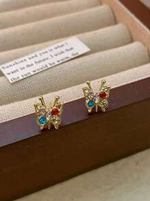 1 par de pendientes de botón mini con diseño de insecto adorable, pendientes de circonita cúbica colorida de nueva para el verano