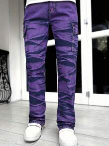 Men's Casual Loose Straight Leg Distressed Jeans, Hip Hop Dance Party Denim Cargo Jogger Pants, Streetwear Style
