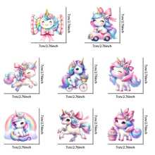 8 件独角兽系列 UV DTF 平面花朵设计贴纸，适用于 16 盎司玻璃杯的防水贴花，Libbey 贴花，不锈钢乙烯基转印贴纸，彩色设计贴花，UV DTF，适用于马克杯、冰箱、玻璃杯、咖啡杯或任何平面，防水 DIY 装饰（不包括杯子）