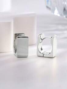 Charm-In 1 Pair Silver-Color 3D Square Fashionable Earrings For Women - Silver - View 4