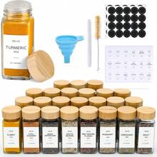 1/12/24/36 Pieces Of Glass Spice Jars With Bamboo Lids, 4 Oz Glass Jars, With Simple Country Style Spice Label Stickers, Foldable Funnels, Suitable For Spice Storage Bottles On Spice Racks, Cabinets, And Drawers,Glass Jars,Pot - Bamboo Lid 120ml + 2 Label Papers + Funnel + Cleaning Brush + Pen - View 1
