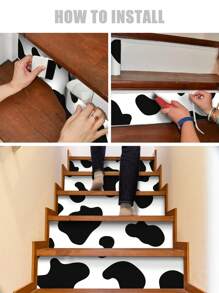 7/14/21pcs Black & Blue Cow Print Stair Stickers, Self-Adhesive Thick Removable DIY Stair Tread Decals, Suitable For Kids Room, Nursery, Activity Room Stairs Decoration, Renovation, Size: 6.97*41.73inch