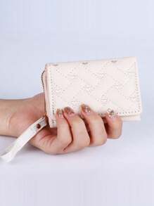 Women Simple Tri-Fold Wallet Zipper Coin Purse Wristlet Quilted Detail Wallet Quilted Pattern Compact Wallet Fashion Credit Card Holder Wallet Purse Wallet Mini Wallet Small Wallet - Multicolor - View 14