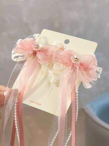 2pcs/Set Girls Elegant & Cute Netted Lace Crystal Ombr Butterfly Hair Clips - Pink - View 2