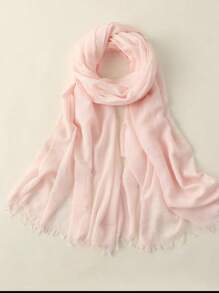 1条120克仿亚麻纯色流苏保暖围巾披肩，旅行礼物，纯色竹结围巾，女士连衣裙围巾