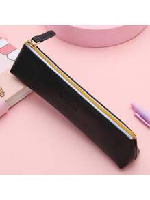 1 个学生铅笔盒，大容量硅胶防水材料拉链开合笔收纳袋，桌面收纳盒，铅笔盒，笔筒，毛绒铅笔盒，可爱铅笔盒，办公桌收纳盒，材料，记号笔收纳盒