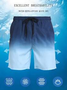 Gradient Color Quick Dry Beach Men Shorts For Men - Stretchy, Men's Two Layers Board Men's Swim Trunk Shorts With Pockets Breathable, And Perfect For Summer Outdoor Activities / Sports / Gym
