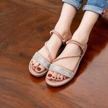 1 Pza Sandalia estilo romana con brillos para dama, sandalias resistentes y de buena calidad, Sandalias antiderrapante - Café integral - Ver 1