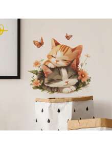 1pc Cute Stacked Cats Style, For Room Wall Background, Mirror & Window Decor, Stickers, Wall Decal, Vinyl Decal For Home Decorations, Decoration Items Refresh Your Home