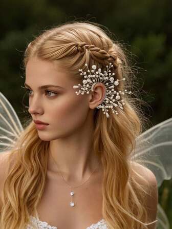 1 珍珠耳环夹，新娘头饰，复古女士发饰，古董风格，高端婚礼耳钩