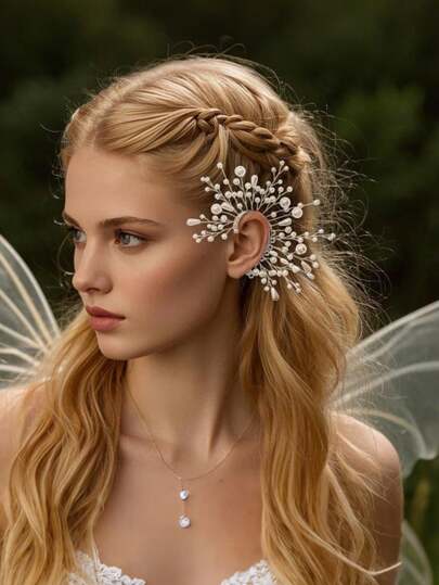 1 Pearl Earring Clip, Bridal Headpiece, Vintage Women's Hair Accessory, Antique Style, High-End Wedding Ear Hook Valentine's Day Accessories