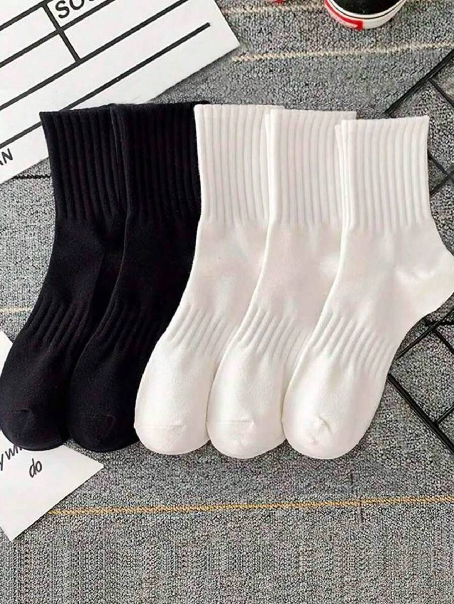 1/5pcs Pack All-Match Solid Stripe Anti-Odor Moisture Wicking Sport Socks, Versatile - Multicolor - View 1