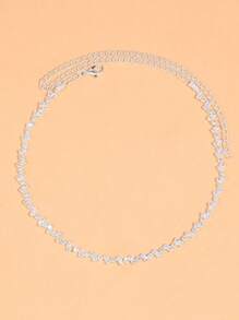 Fashionable Minimalist Sparkly Diamond-Shaped Adjustable Silver-Plated Necklace, Versatile Single Row Rhinestone Choker For Party - Silver - View 2
