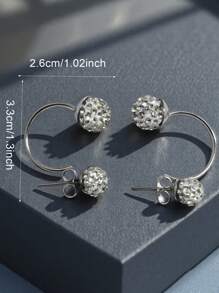 1 Pair Minimalist Shiny Crystal Ball Stud Earrings, Elegant For Women Daily, Party, Banquet - Silver - View 5