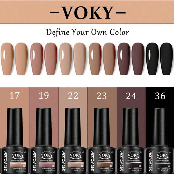 6pcs Voky New Arrival 7ml Plain Gel Nail Polish Uv Led Soak Off Nail Gel Polish & Nail Polish Remover Set Suitable For Nail Salons, Home Use Or As A Birthday Gift