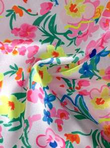 Women's Halterneck Printed Ditsy Floral Two Pieces Bikini Set, Summer Beach - Pink - View 5