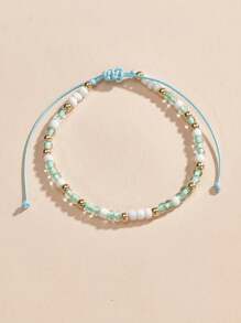 2pcs Bohemian Style Colorful Shell Acrylic Luminous Handmade Braided Adjustable Anklet Set For Women - Green - View 6