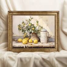 1pc, Canvas Hanging, Framed Decorative Painting, Poster, Wall Art, Vintage Lemon Still Life Oil Painting Print, Art Deco Style Unframed Wall Art, Modern Vintage Lemon Fruit Painting, Interior Decor Poster For Living Room, Bedroom, Kitchen, Home Office - Artistic Lemon And Floral Composition Art Gifts Birthday Graduation - Multicolor - View 2