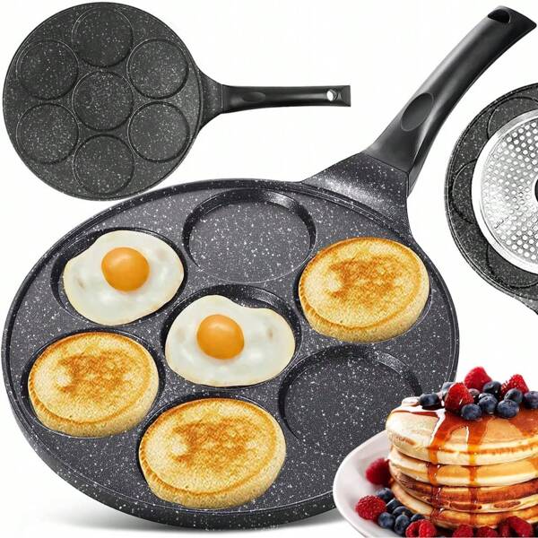 GRANDE POÊLE À CRÊPES 26 cm, ANTIADHÉSIF EGG, 7 pièces 8 cm. effet pierre noire - revêtement antiadhésif, crêpes à induction,