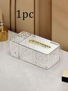 1 szt. Wielofunkcyjny dozownik chusteczek na biurko, plastikowe pudełko do przechowywania chusteczek, organizer na kosmetyki do biżuterii ze wbudowaną sprężyną na chusteczki, pilot zdalnego sterowania, odpowiedni do salonu, gabinetu, stołu jadalnego, sypialni, łazienki, toaletki, biura, niezbędny do organizacji chusteczek i biurka, świetny prezent