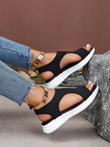 Neues Design, verschleißfeste, einfache Outdoor-Strandschuhe, Cut Out Slip-On Plateausandalen mit offener Zehenpartie für Damen, fällt klein aus, Einheitsgröße