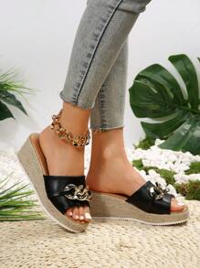 Women's Summer Outdoor Casual Comfortable Wedge Heel Rope Trim Peep-Toe Platform Sandals, Versatile Daily Commute Slides