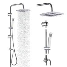 Vandise Waterfall Bath Shower System Mixer Shower Tap With Modern Square Riser Rail Kit Dual Rainfall Shower Heads Handset, Wall Mounted Square Chrome Bathroom Shower Mixer Square Waterfall Bath Shower Mixer Tap With Riser Shower Rail Kit, Massive Water Chrome Bathroom Thermostatic Shower Mixer Set, Height Adjustable Stainless Steel Handheld Shower, Temperature Adjustable, 39" Height Home Bathroom Decor Summer Back To School - Silver - View 1
