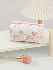 1 Bolsa de maquillaje acolchada con forma de corazón y lazo rosa. Bolsa de cosméticos de viaje, bolsa de cosméticos multifunción, bolsa de baño, bolsa de almacenamiento de joyas, bolsa de almacenamiento de perfumes y cuidado de la piel, bolsa de pinceles, bolsa de toallas sanitarias, bolsa de auriculares, monedero, bolsa de gafas, adecuada para familia, viajes, escuela y trabajo. Adecuada para mujeres y estudiantes. Regalos festivos, regalos de cumpleaños, regalos de Navidad, regalos para mamá, recuerdos, lindo