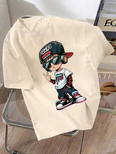 Tween Boy Casual Printed Round Neck Short Sleeve T-Shirt For Summer