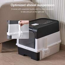 NetHong Large Self-Cleaning Cat Litter Box With Carbon Filter Technology, Hooded Enclosed Tray With Odour Control System & Anti-Splash Design, High Capacity Drawer-Style Potty Pan For Multi-Cat Households (Privacy Hood + Easy Scoop) - 黑色 - 查看 2