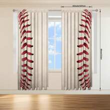 2 stuks honkbal bedrukte gordijnen voor Halloween-huisdecoratie - Rod Pocket-raamdecoratie voor slaapkamer, kantoor, keuken, woonkamer en studeerkamer
