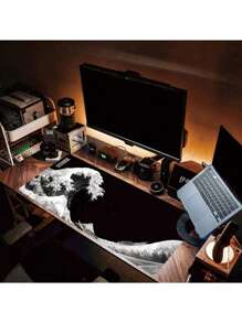 Alfombrilla de ratón con diseño de ola japonesa en blanco y negro, tapete de escritorio con borde cosido, base de goma antideslizante, 35.4x15.7 pulgadas, para el hogar, la oficina, regalo para amigos, mujeres, vuelta al colegio, alfombrilla de ratón para juegos, accesorios de escritorio, suministros de oficina