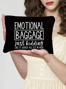 Leraar Waardering Cadeau Make-up Tas Met "EMO TIONAL BAGGAGE" Prints, Linnen Portemonnee, Cosmetische Tas, Voering, En Geen Sluiting - Perfect Voor Opvoeders En Schoolpersoneel, Leraar Bedankcadeau, Stijlvolle Casual Accessoires Voor Uitjes, Vakantie