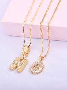 2 件/套女士字母首字母吊坠项链，26 个字母项链，配有可调节 18 英寸 - 20 英寸链条，含礼品盒，优雅的情人节礼物，适合日常佩戴 - 金黃色 - 查看 5