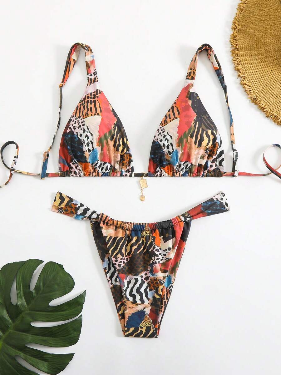 Women's Summer Beach Leopard Print Sexy Plus Size Bikini Set, Randomly Printed - Multicolor - View 1